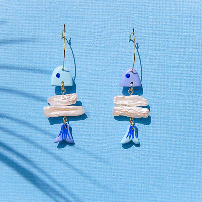 Kingston Sardine Bones Hoop Earrings, Blue