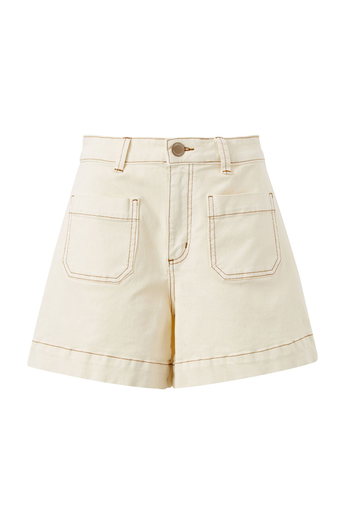 Ceres Life Esther Denim Patch Pocket Short, Eggshell