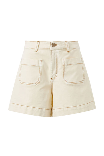 Ceres Life Esther Denim Patch Pocket Short, Eggshell
