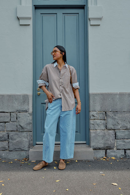 Ceres Life Peta Oversized Shirt, Toffee Check