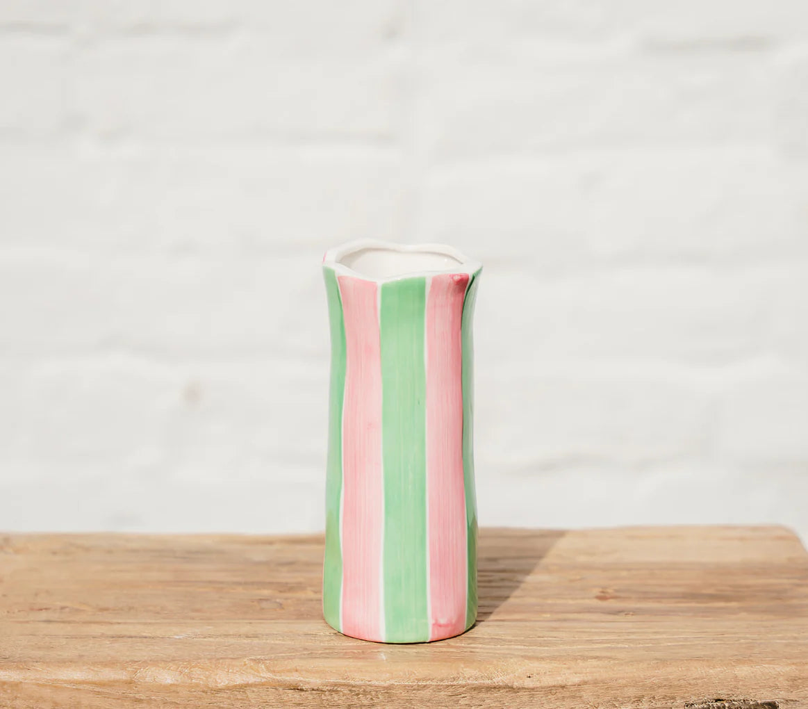 Noss & Co Small Stripe Vase, Pink & Mint Green