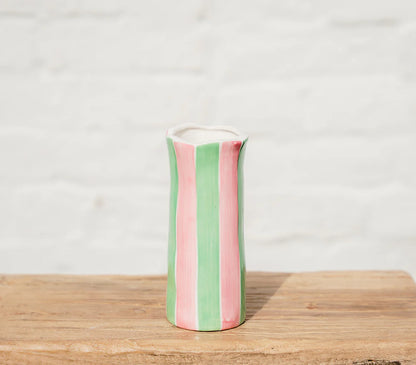 Noss & Co Small Stripe Vase, Pink & Mint Green