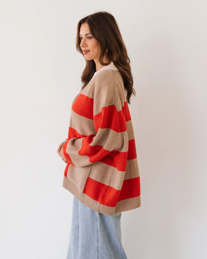 Label Of Love Striped Cardigan, Red