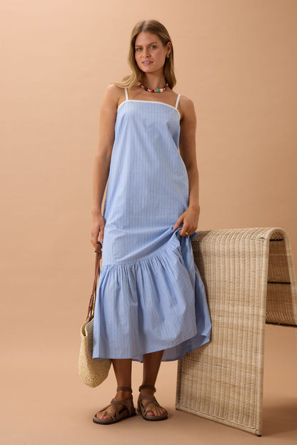 Ceres Life Sunday Maxi Dress, Powder Blue Triple Stripe