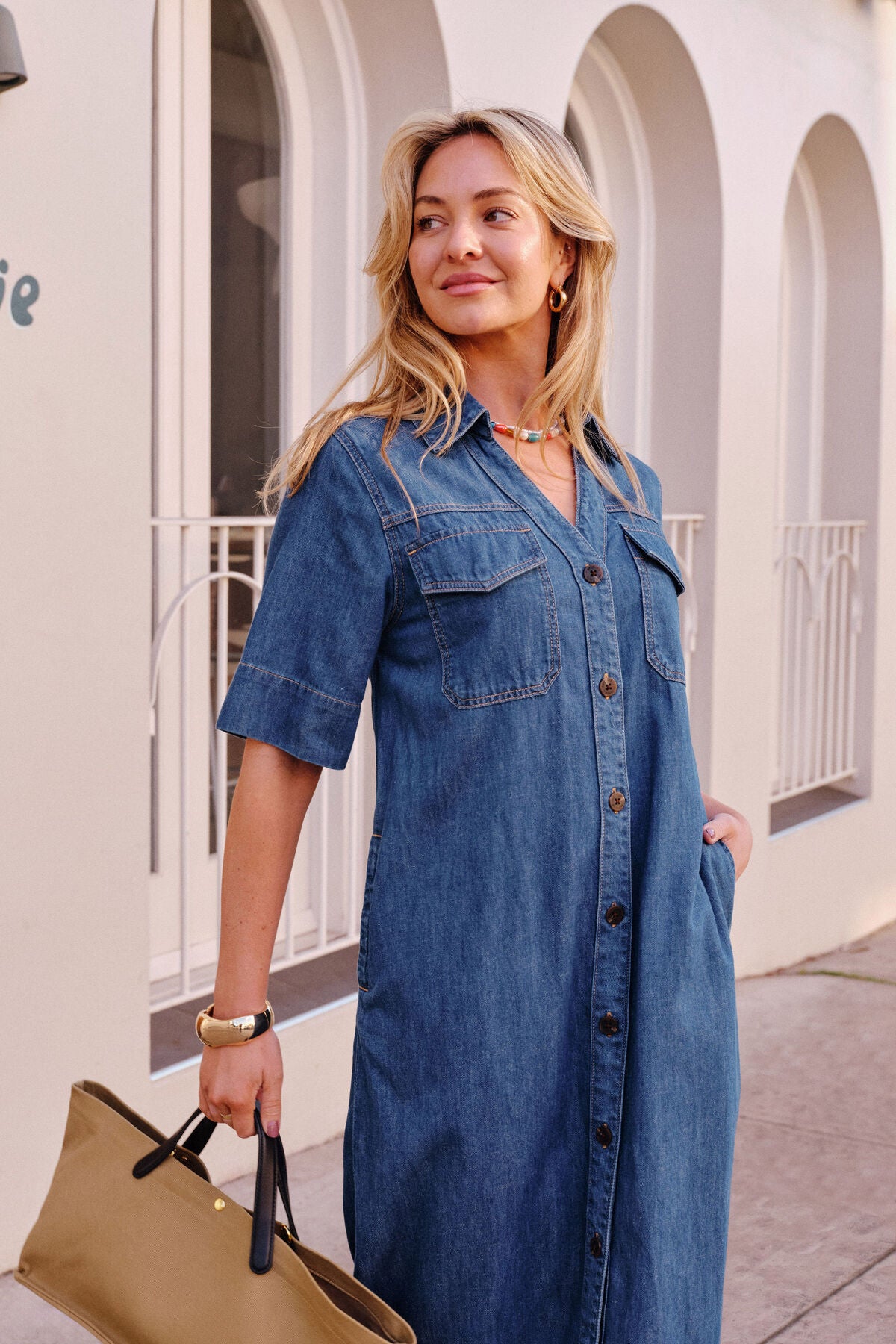 Ceres Life Sloane Short Sleeve Midi Dress, True Indigo