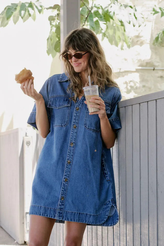 Ceres Life Sammy Relaxed Shirt Dress, Fresh Indigo