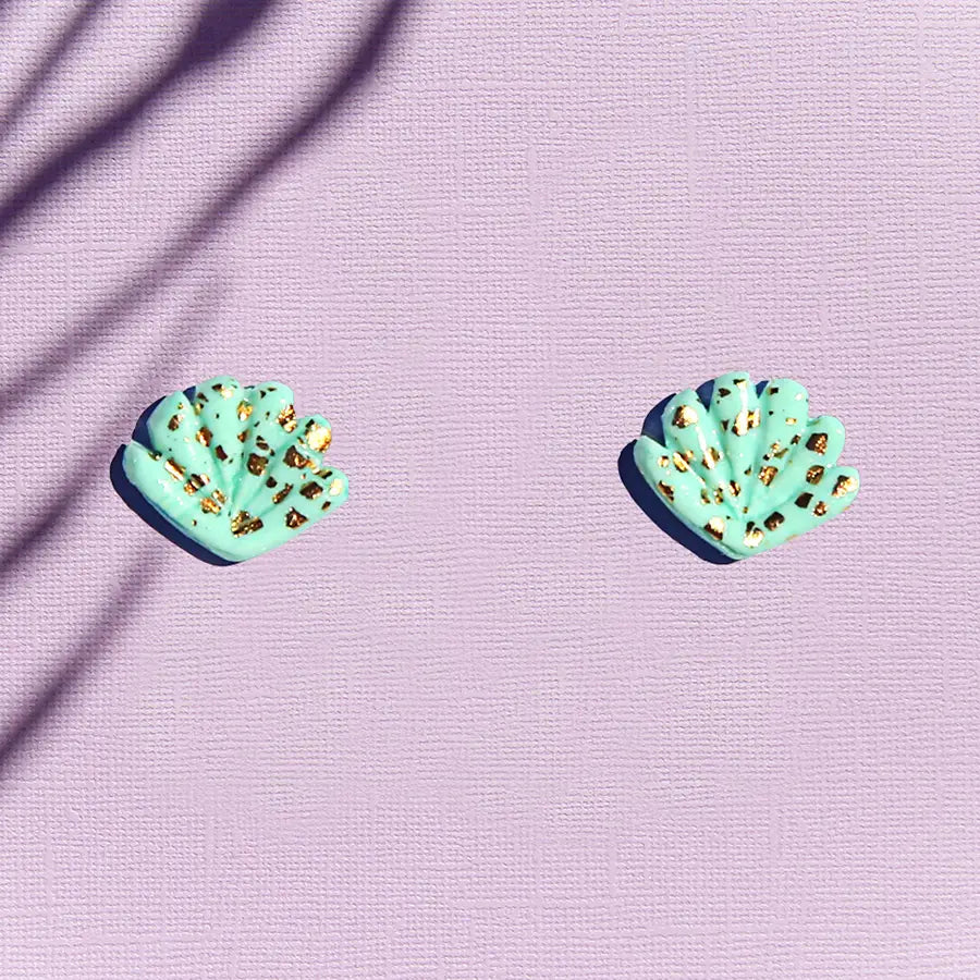 Kingston Shell Stud Earrings, Mint