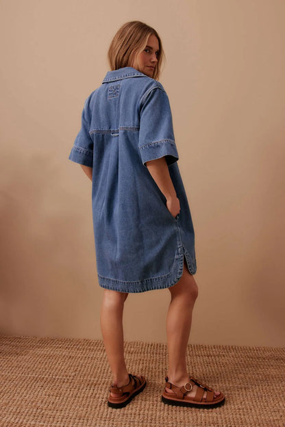 Ceres Life Sammy Relaxed Shirt Dress, Fresh Indigo
