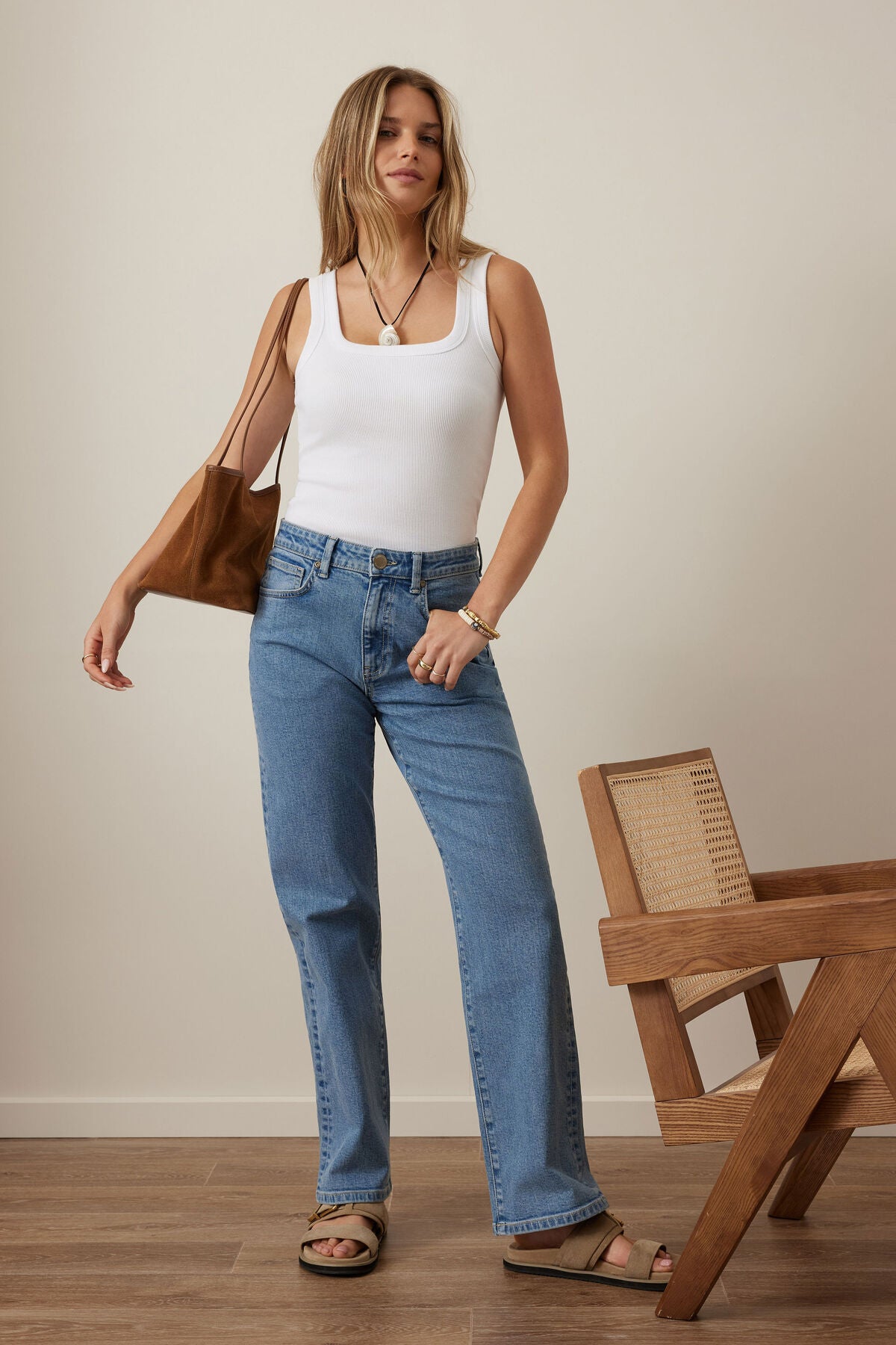 Ceres Life Zaeli Contour Rib Square Neck Tank, White