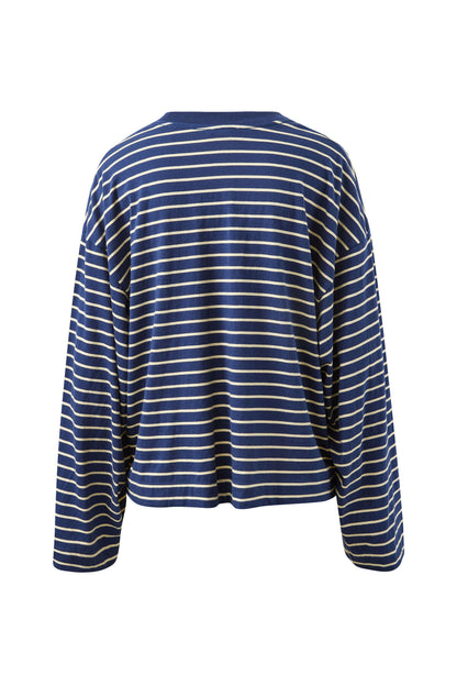 Ceres Life Beau Long Sleeve Slouchy Tee, Heritage Navy & Marshmallow Stripe