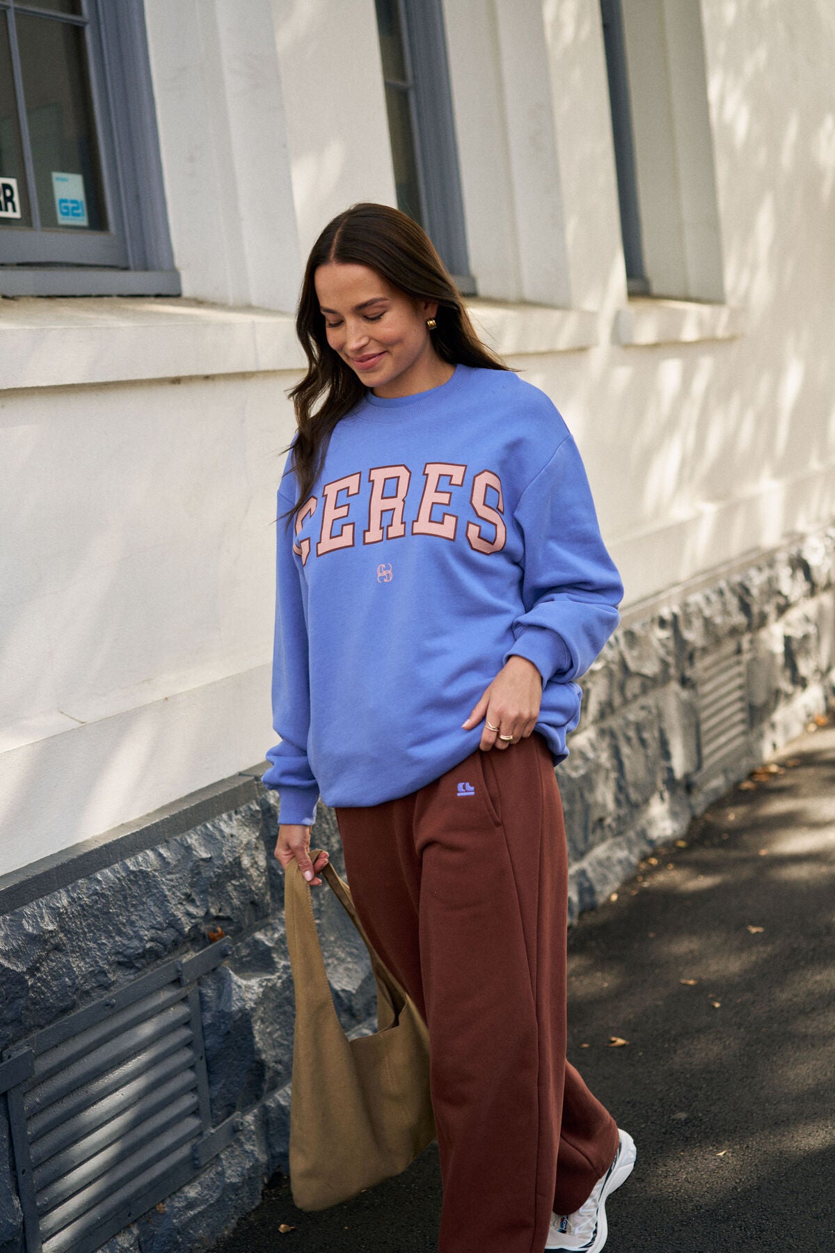 Ceres Life Isla Oversized Slouchy Crew, Vintage Blue Pink Clay Burnt Toffee