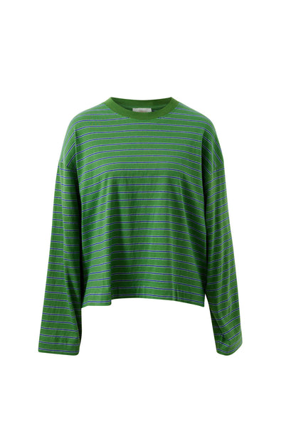 Ceres Life Beau Long Sleeve Slouchy Tee, Basil Prussian Blue Stripe