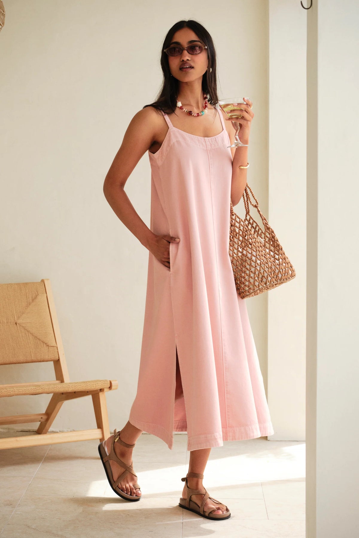 Ceres Life Remy Strappy Midi Dress, Blossom Pink