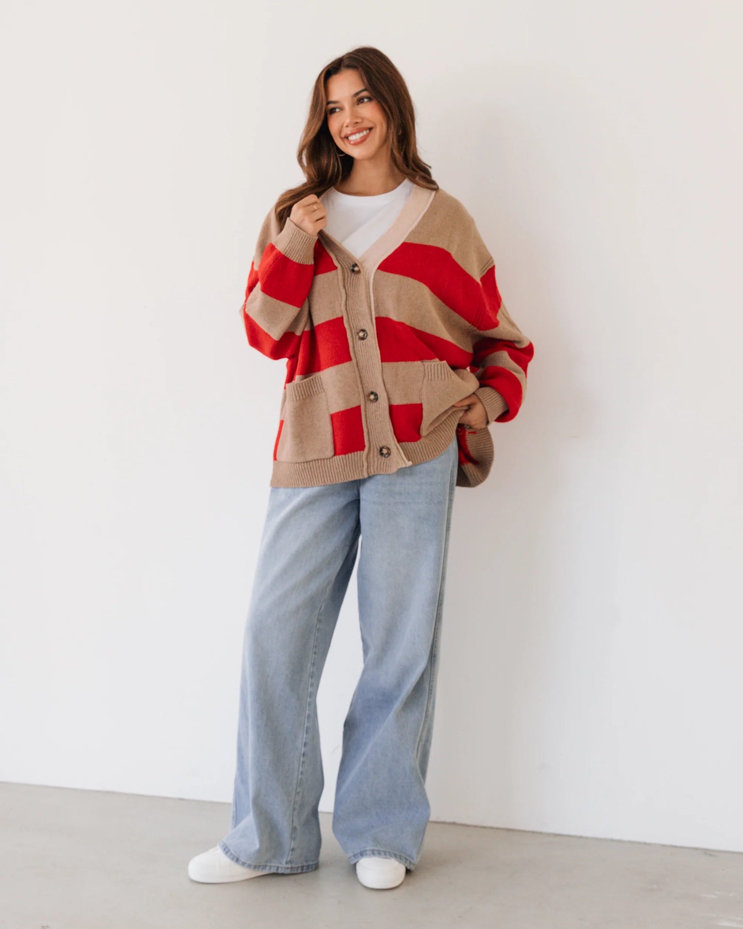 Label Of Love Striped Cardigan, Red