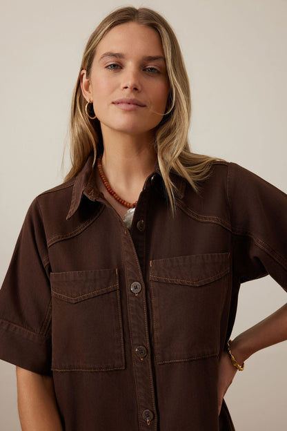 Ceres Life Ava Short Sleeve Midi Dress, Chocolate