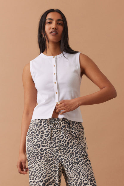 Ceres Life Lyla Button Through Rib Tank, White