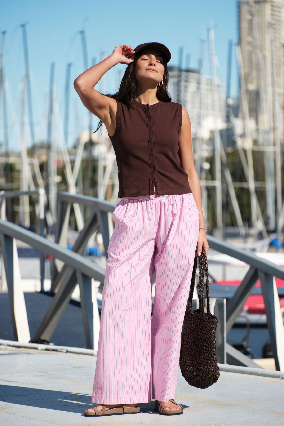 Ceres Life Lyla Button Through Rib Tank, Chocolate