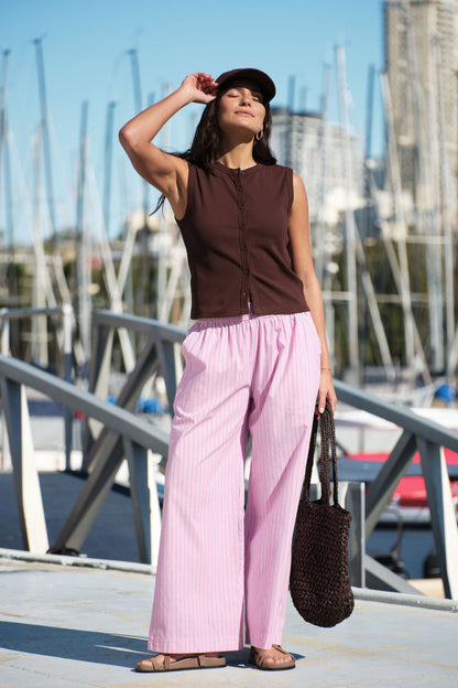 Ceres Life Lyla Button Through Rib Tank, Chocolate