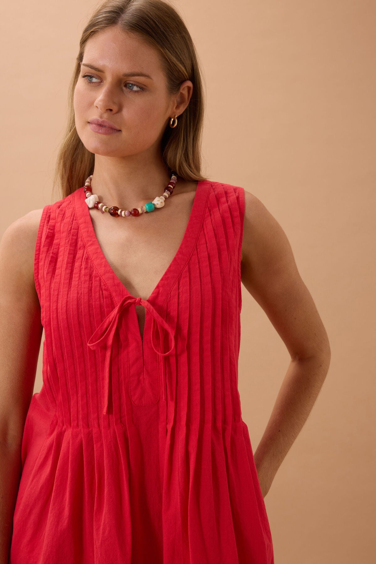 Ceres Life Eden Pintuck Mini Dress, Heritage Red