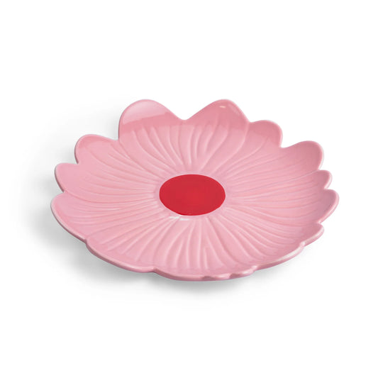 Noss & Co Large Daisy Plate, Pink with Red Centre