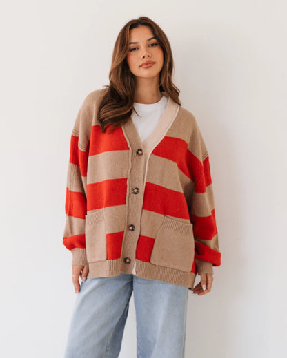 Label Of Love Striped Cardigan, Red