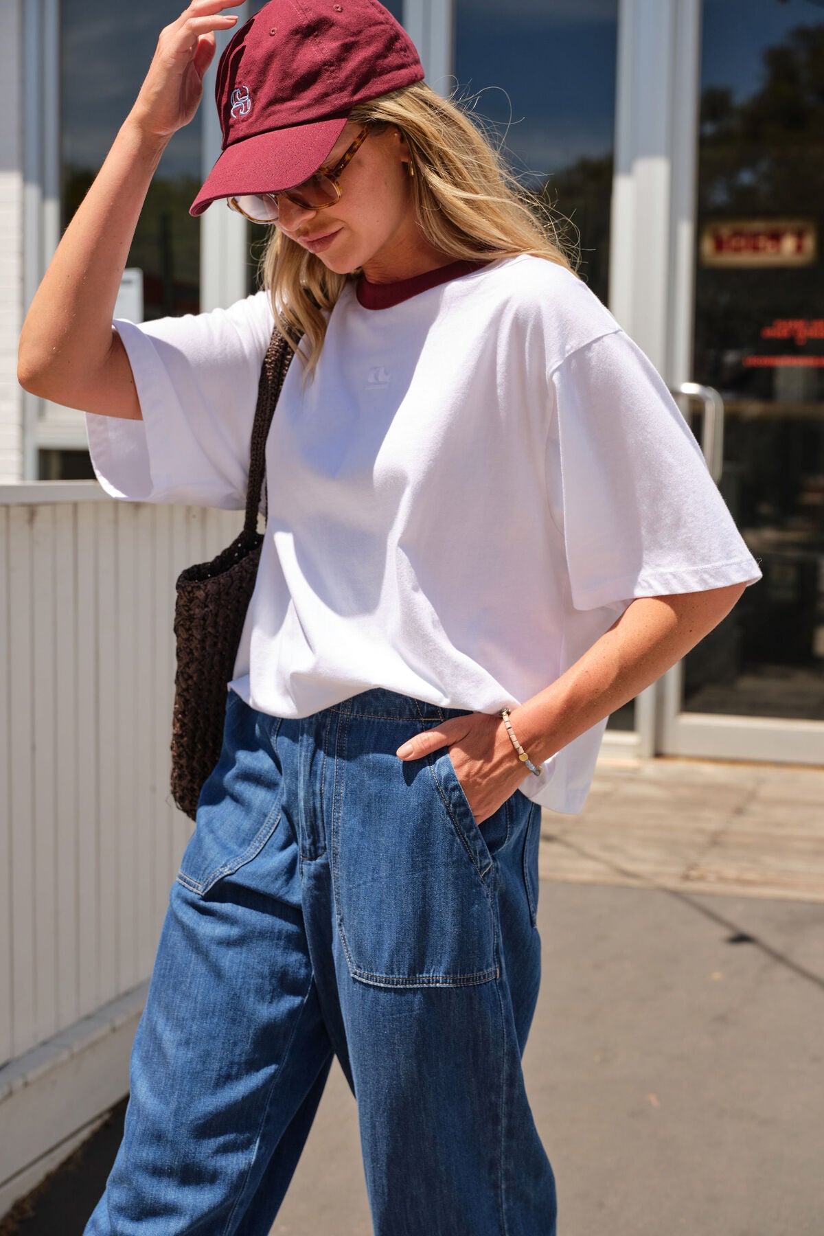 Ceres Life Phoebe Premium Tee, White with Burgundy