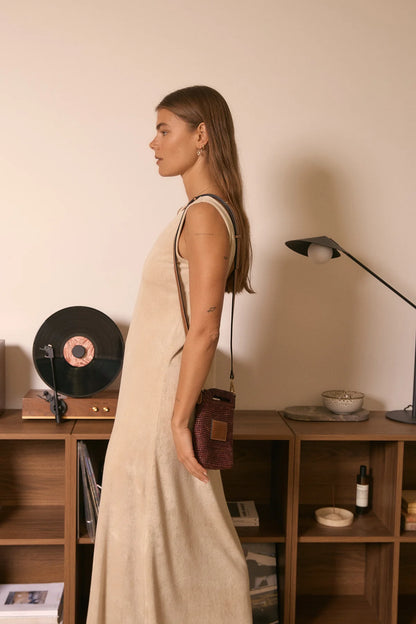 Nim The Label Leather Trimmed Raffia Pocket, Cocoa