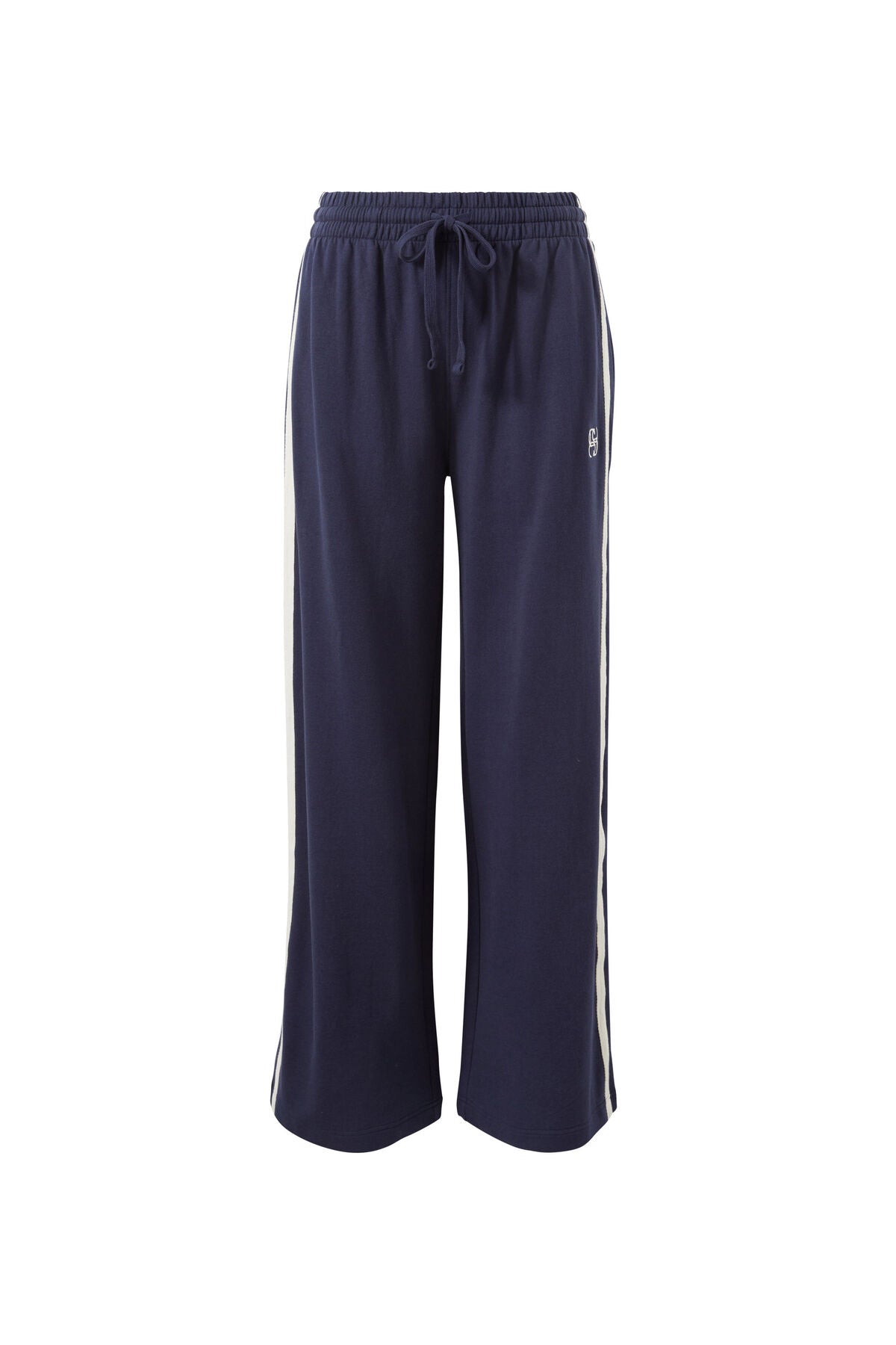Ceres Life Gigi Wide Leg Terry Trackpant, New Navy Side Stripe