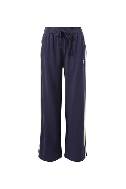Ceres Life Gigi Wide Leg Terry Trackpant, New Navy Side Stripe
