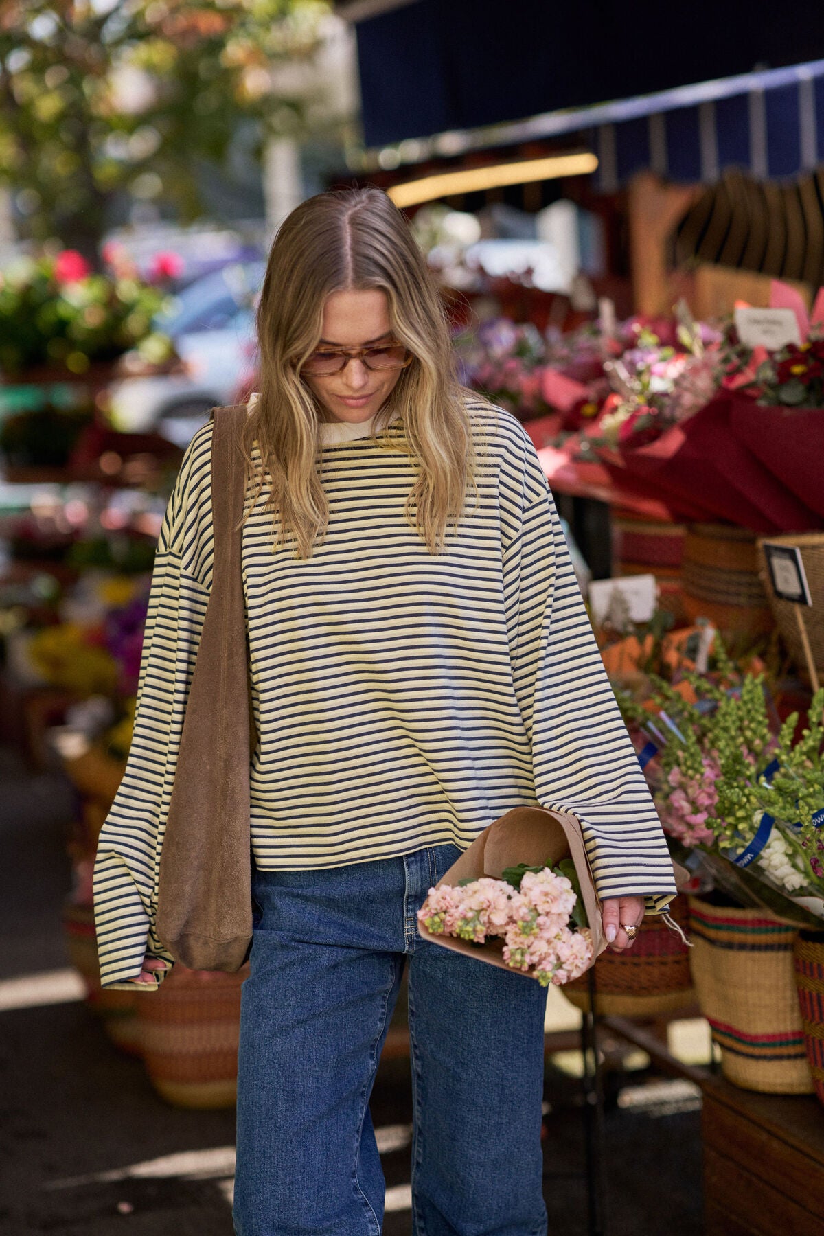 Ceres Life Beau Long Sleeve Slouchy Tee, Heritage Navy Butter Stone Stripe