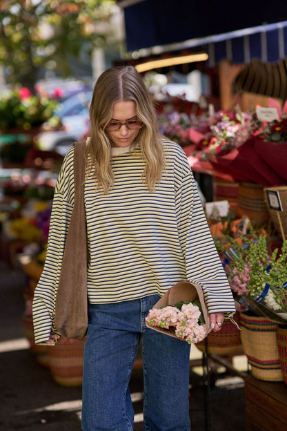 Ceres Life Beau Long Sleeve Slouchy Tee, Heritage Navy Butter Stone Stripe
