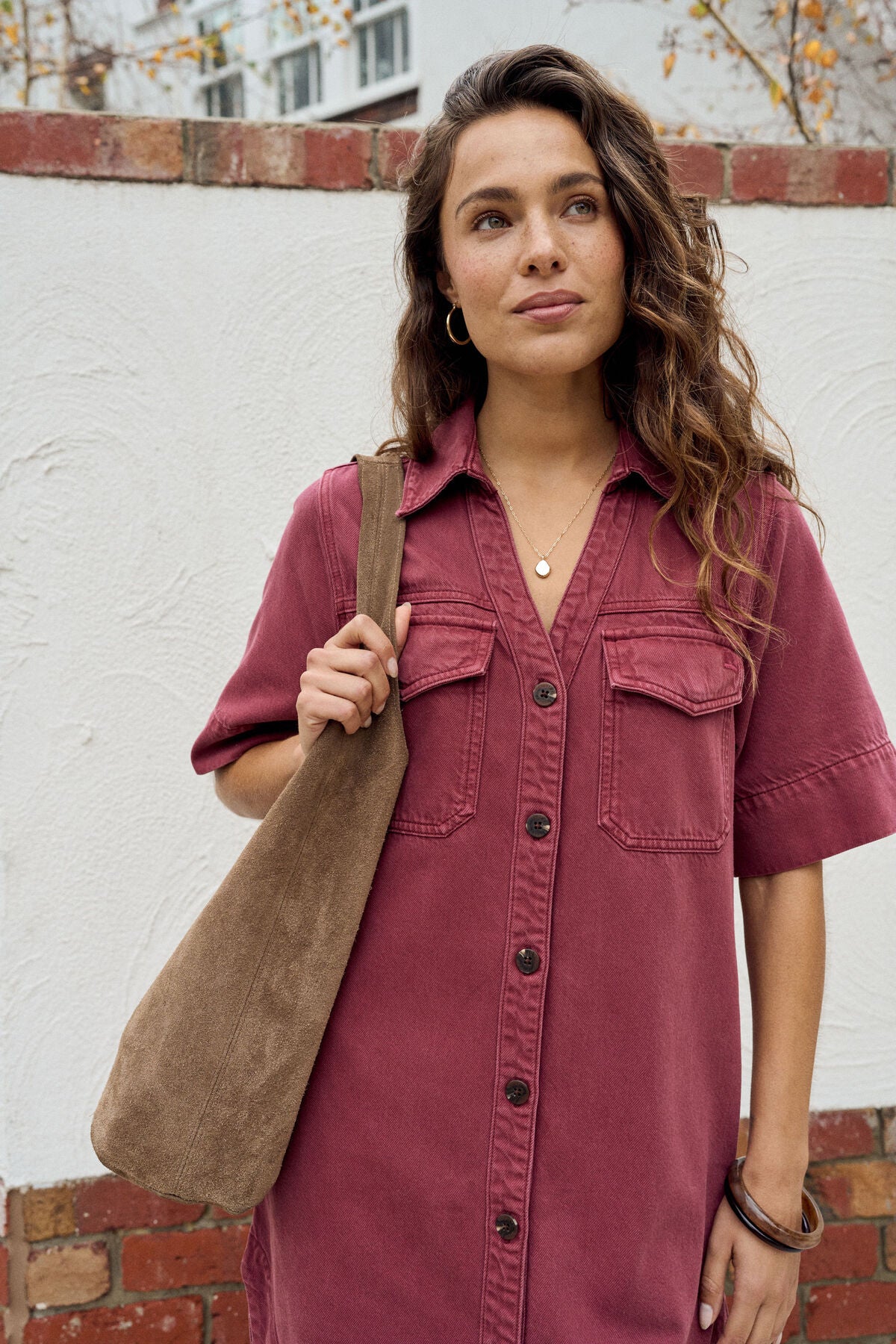 Ceres Life Bonnie Relaxed Shirt Dress, Mulberry