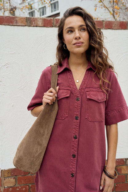 Ceres Life Bonnie Relaxed Shirt Dress, Mulberry