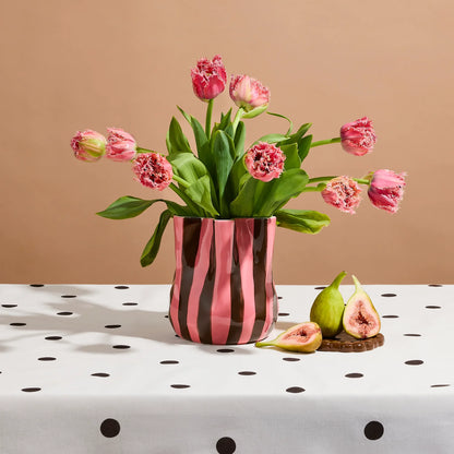 Noss & Co Fold Stripe Vase, Brown & Pink