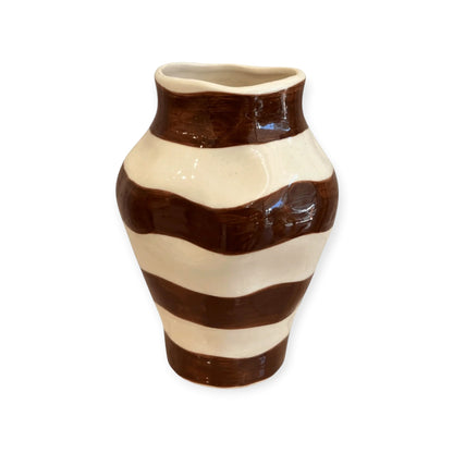 Noss & Co Small Stripe Belly Vase, Brown