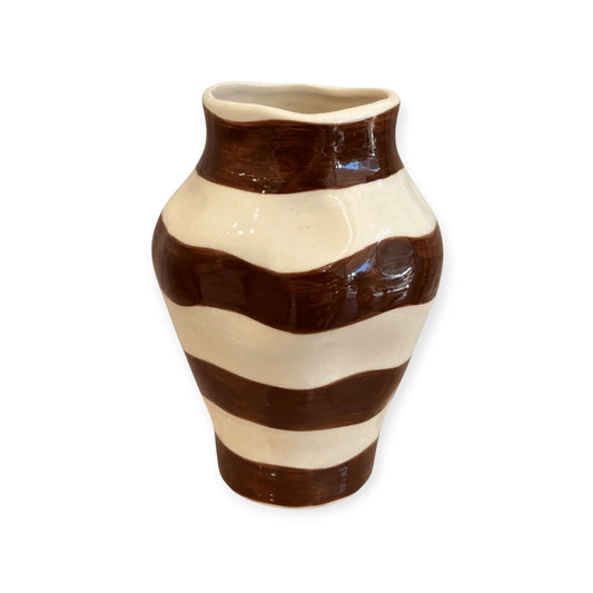 Noss & Co Small Stripe Belly Vase, Brown