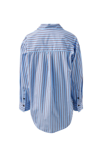 Ceres Life Peta Oversized Shirt, Blue Burgundy Strip