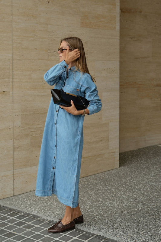Ceres Life Rae Long Sleeve Midi Dress, New Vintage Blue