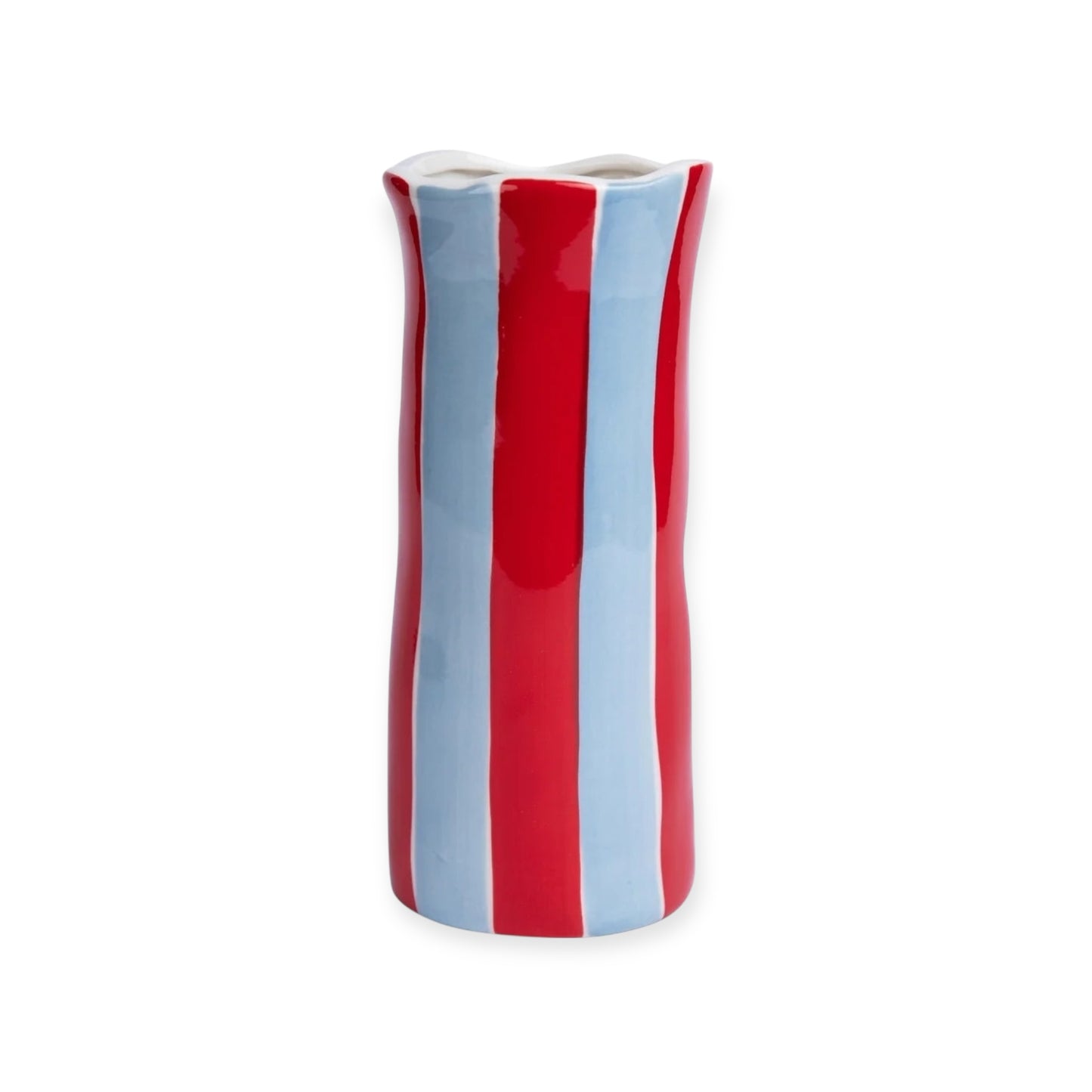Noss & Co Small Stripe Vase, Cornflower Blue & Red