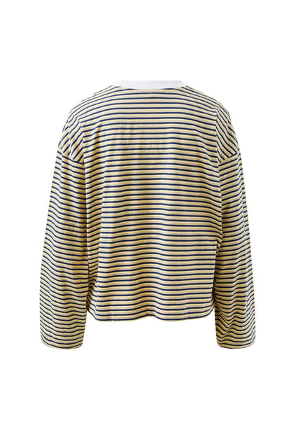 Ceres Life Beau Long Sleeve Slouchy Tee, Heritage Navy Butter Stone Stripe
