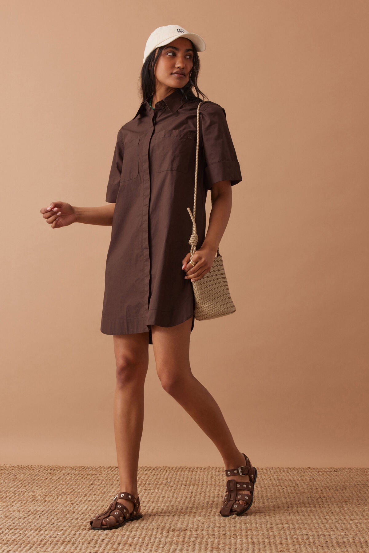 Ceres Life Sara Mini Shirt Dress, Chocolate
