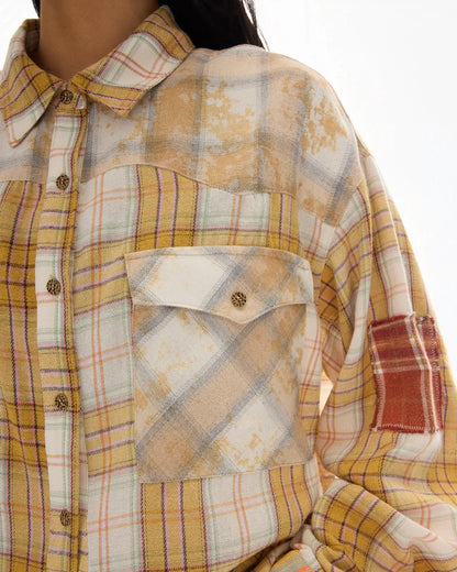 The Tales Patched Up Yellow Flannel Western Shirt