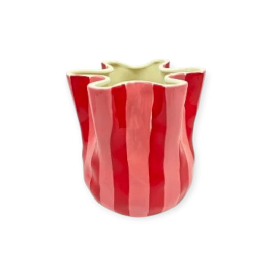 Noss & Co Fold Stripe Vase, Red & Pink