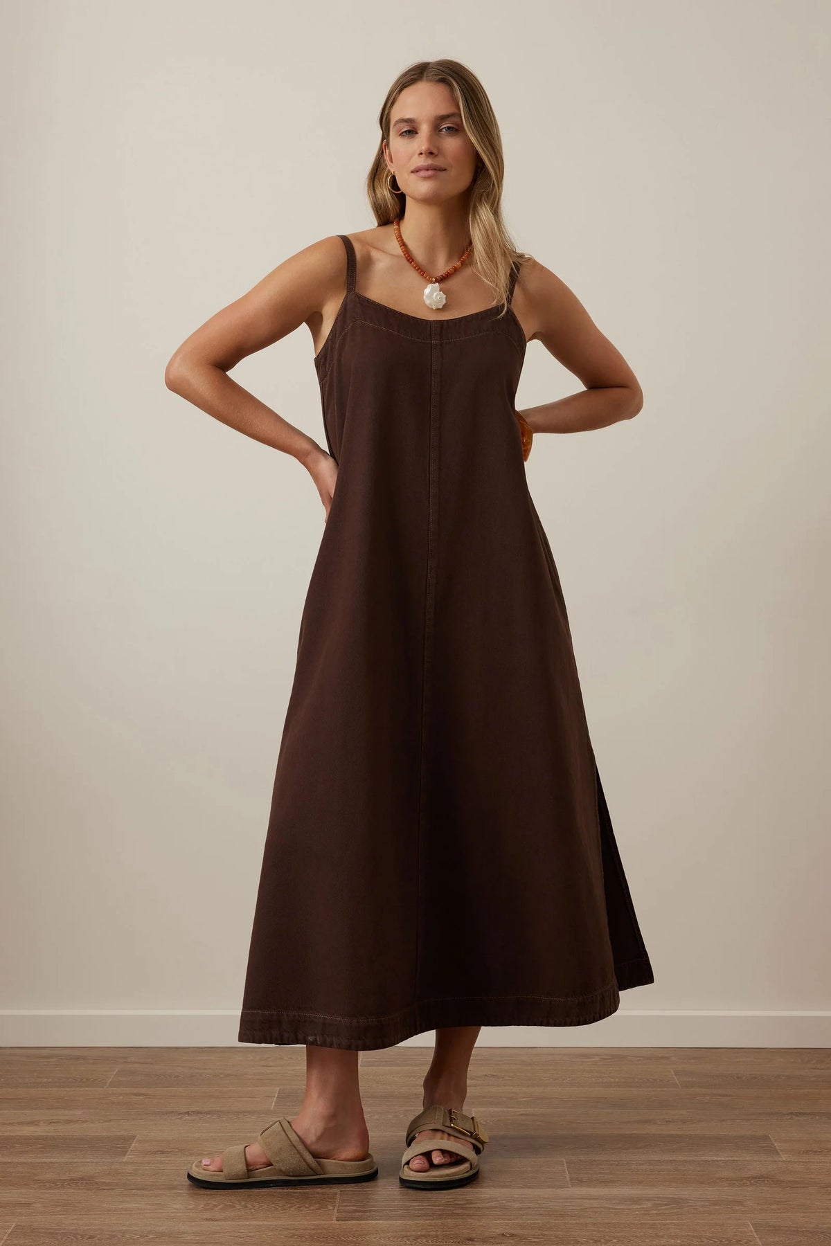 Ceres Life Remy Strappy Midi Dress, Chocolate