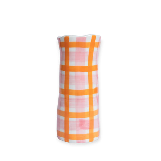 Noss & Co Small Gingham Vase, Pink & Orange
