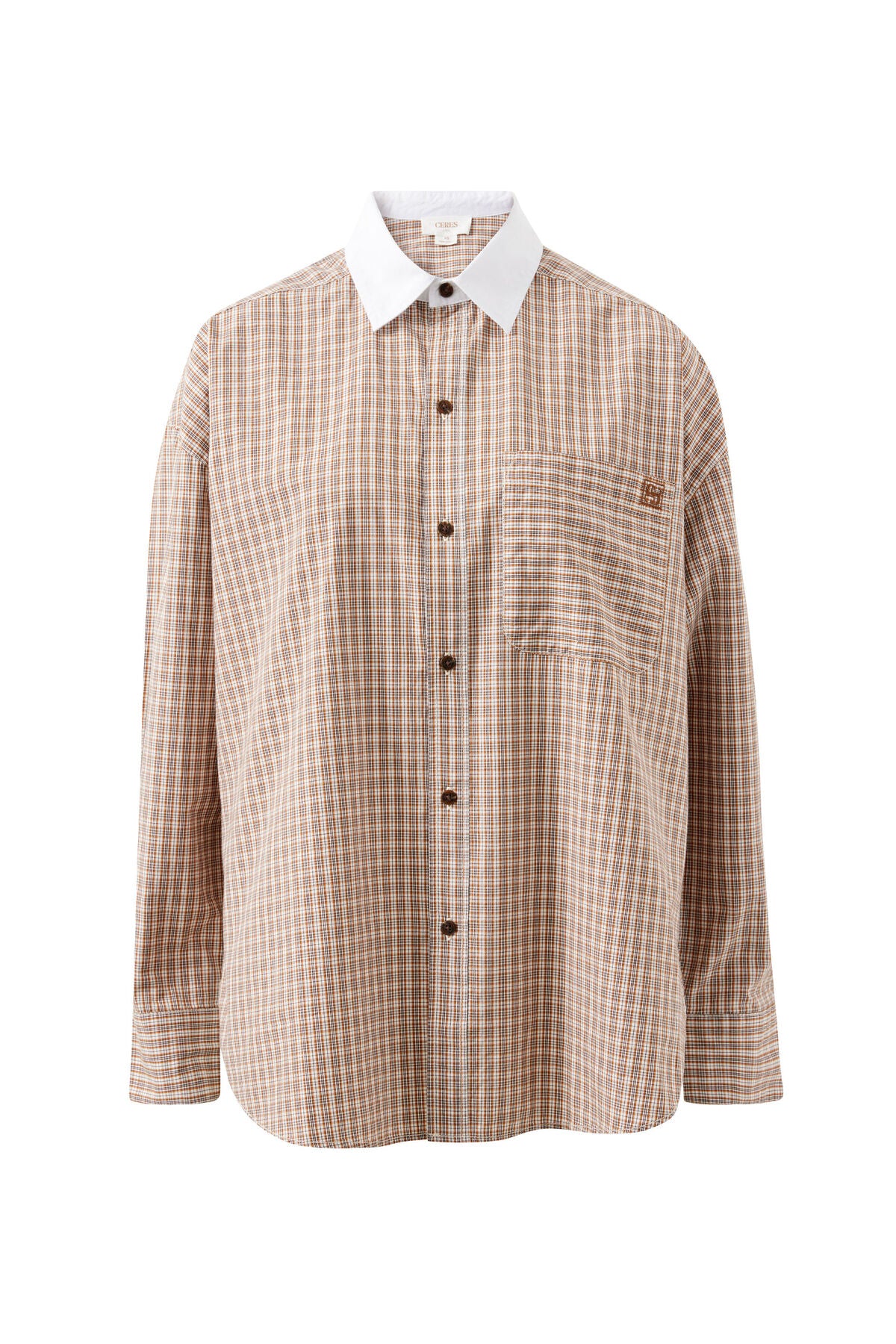 Ceres Life Peta Oversized Shirt, Toffee Check