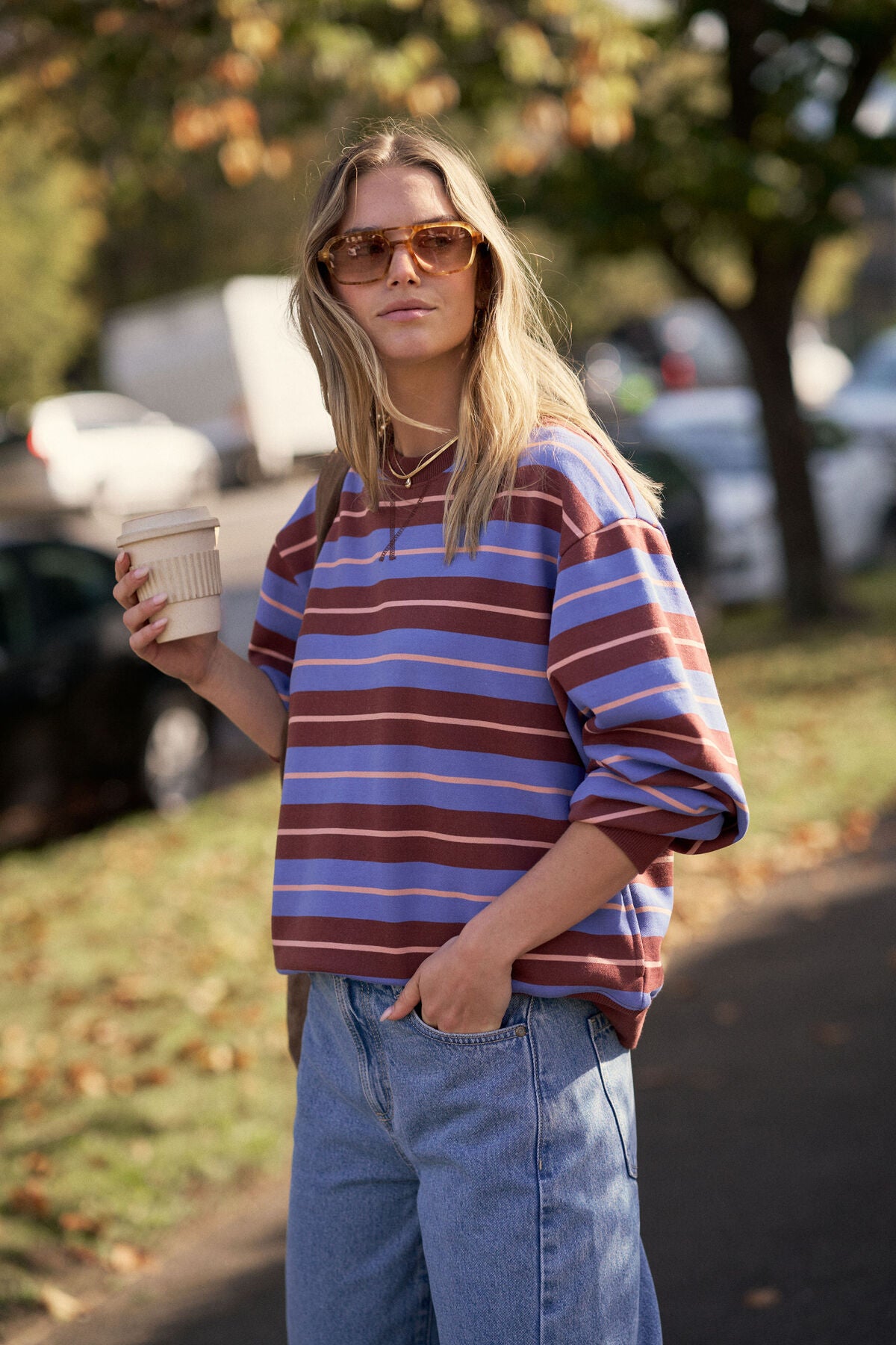 Ceres Life Romy Crew, Vintage Blue Pink Clay Burnt Toffee Stripe
