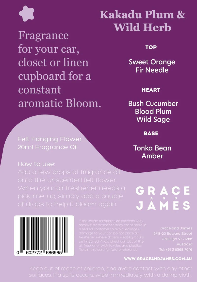 Grace and James Bloom Collection Felt Air Freshener, Kakadu Plum & Wild Herb