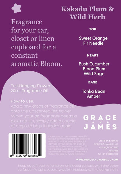 Grace and James Bloom Collection Felt Air Freshener, Kakadu Plum & Wild Herb