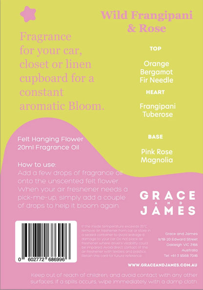 Grace and James Bloom Collection Felt Air Freshener, Wild Frangipani & Rose